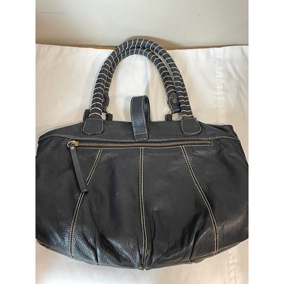 Kate Landry Black Leather Shoulder Bag Buckle Boho Purse - Picture 3 of 11